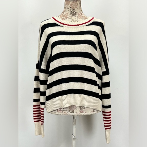 MADISON Beige with black and red stripe crew neck sweater size L - Picture 6 of 13